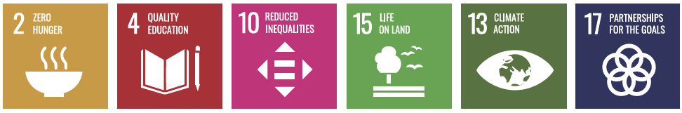 2 zero hunger - 4 quality education - 10 Reduced inequalities - 15 life on land - 13 climate action - 17 partnerships for the goals