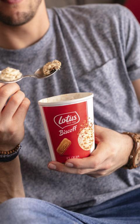 Couple enjoying Biscoff Ice cream pint